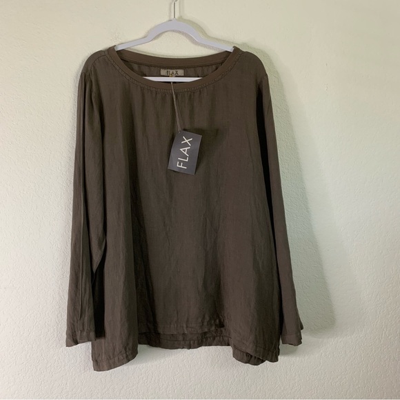 Flax Womens brown 100% linen long sleeve shirt L NWT - Picture 1 of 7
